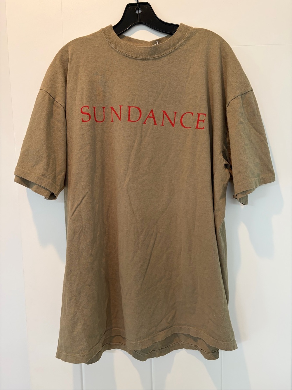 Vintage Sundance Oversized Short-Sleeve Tee in Tan with Red Logo